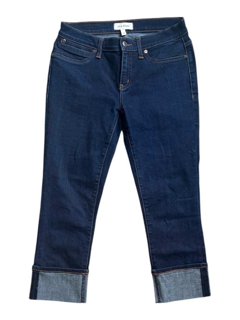 LILA RYAN Dark Indigo Denim Cuffed Capri Jeans